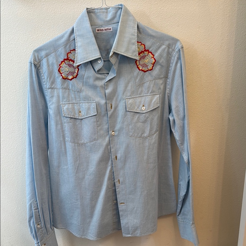 Michael Bastian Light Blue Embroidered Button-Up Shirt
